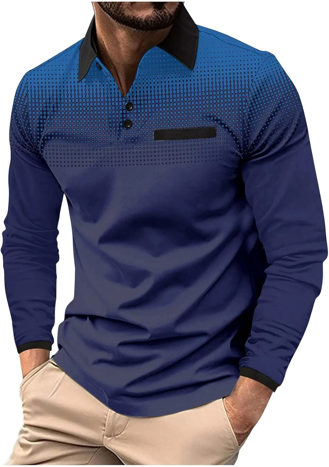 

Классическая поло с длинным рукавом и лацканом, омбре