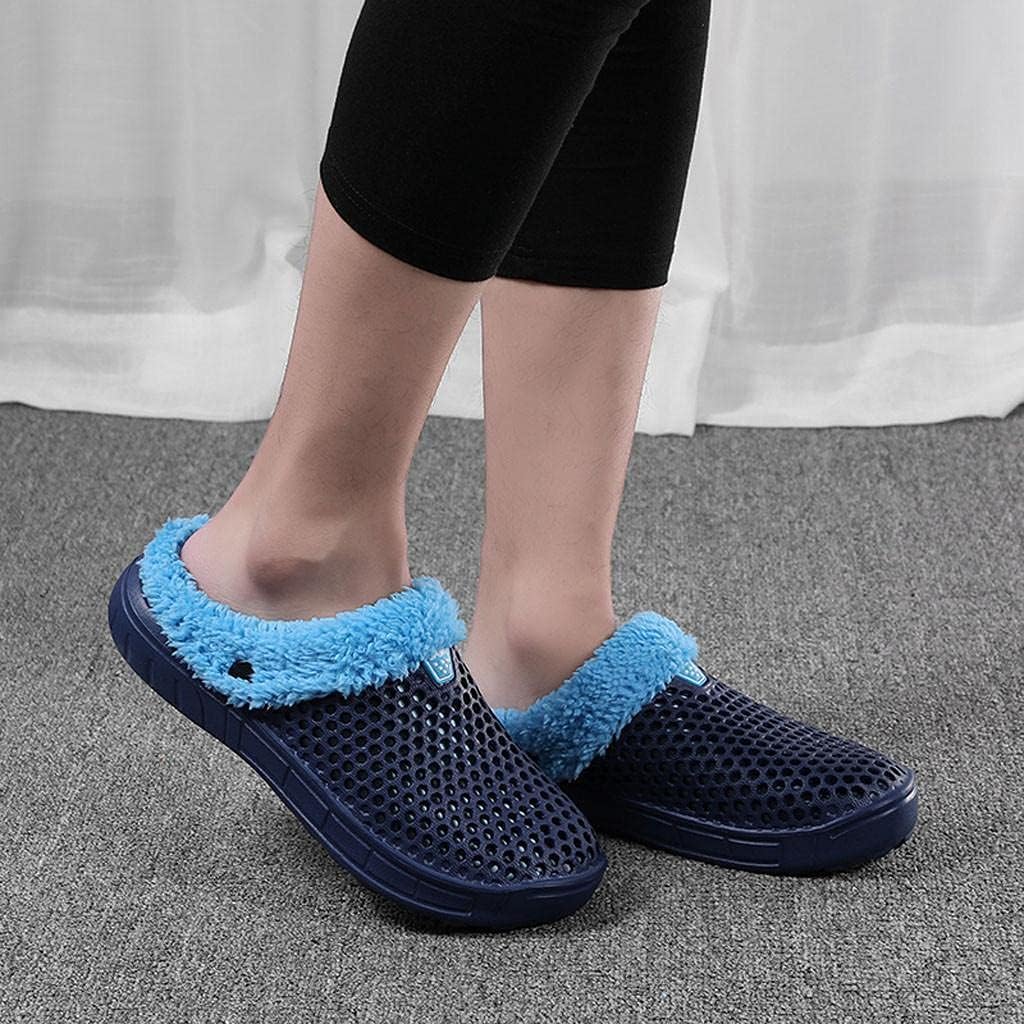 Женские и мужские тапочки Hbeylia Fuzzy Mule Clogs, дышащие с вырезами, с мемори-пеной, домашние обувь, водонепроницаемые, с меховой подкладкой, для сада, зимние теплые домашние шлепанцы, для дома и улицы, пляжные мюли, синий — фото 2