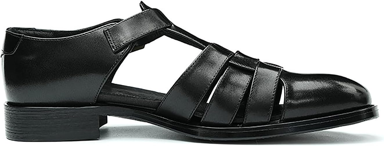 Сандалии Santimon Mens из кожи для мужчин - повседневная обувь, стильные модные летние сандалии-рыбаки с регулировкой пряжки и дышащие, для бизнеса, черный — фото 3