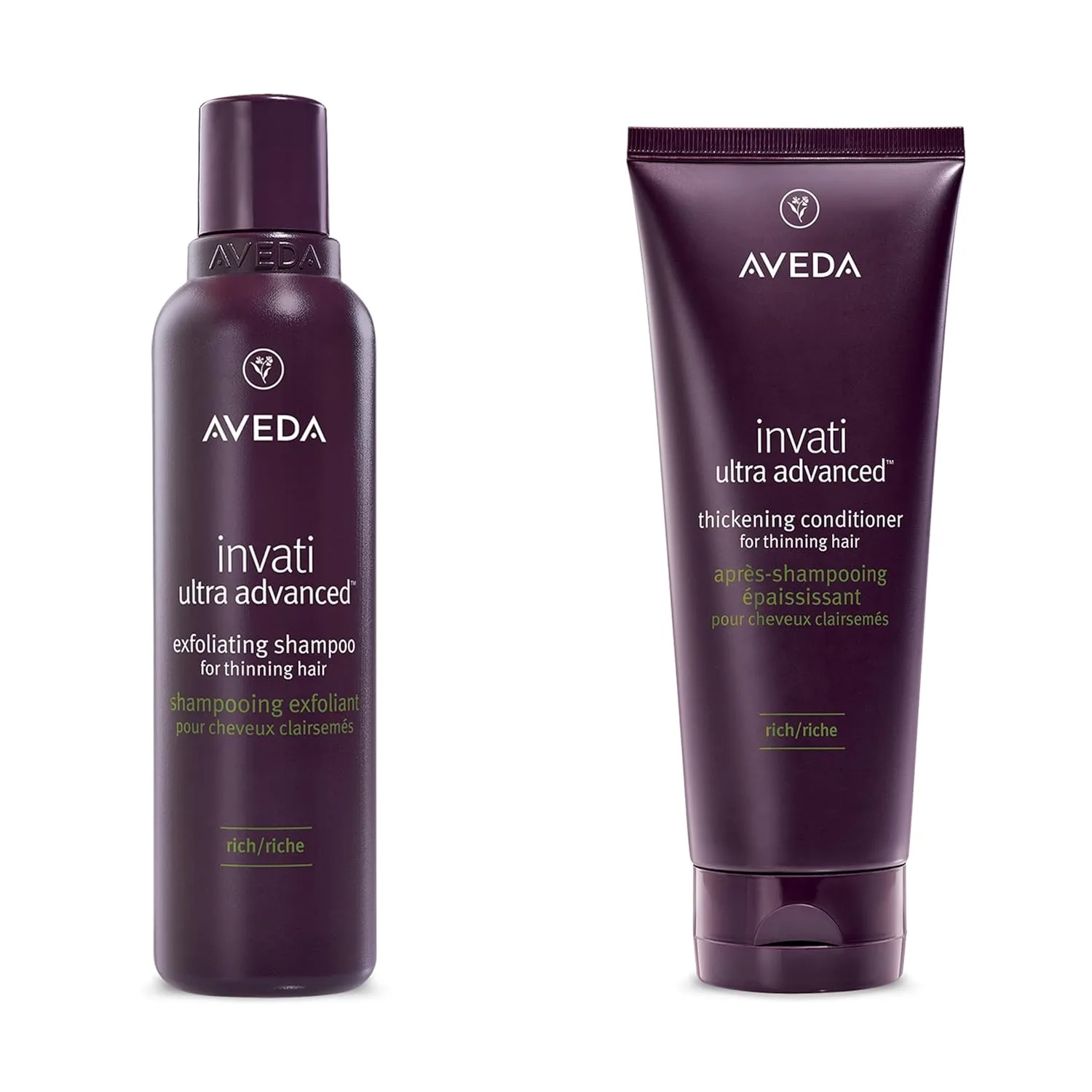 Aveda Invati Ultra Advanced отшелушивающий шампунь и кондиционер для густоты Rich Duo, для средних и густых редеющих волос, нормальной и жирной кожи головы, 200 мл