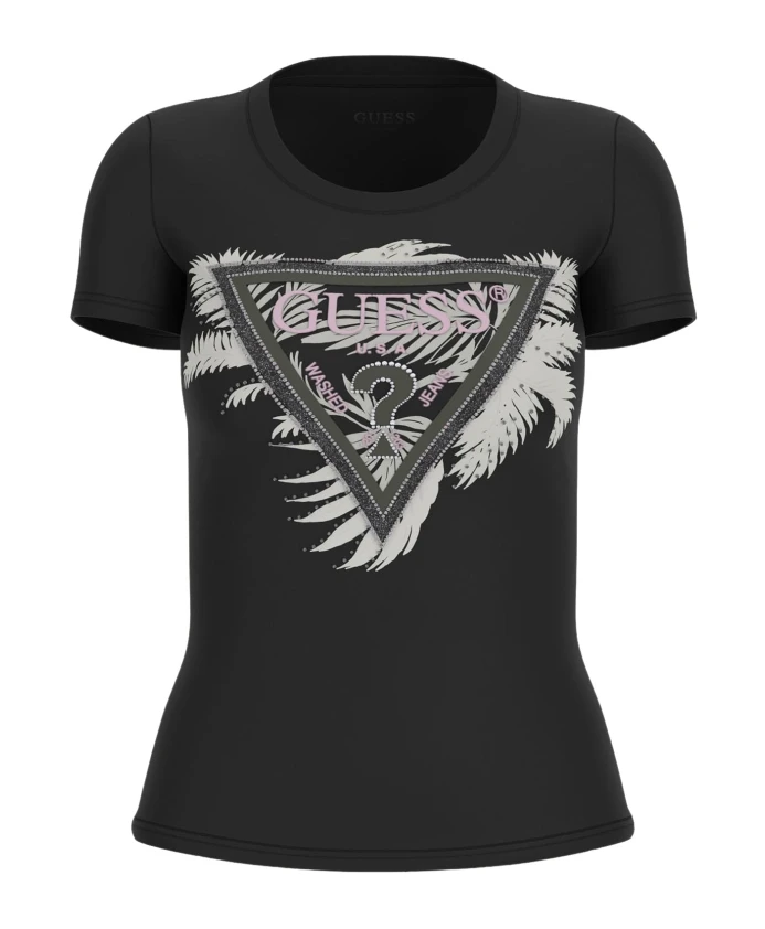 

Черные футболки и поло с треугольным принтом в виде пальмовых листьев Guess, черный