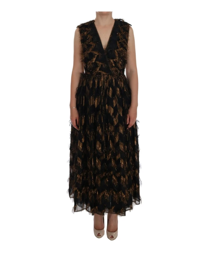 

Платье макси из богемного шелка с бахромой Dolce & Gabbana, черный