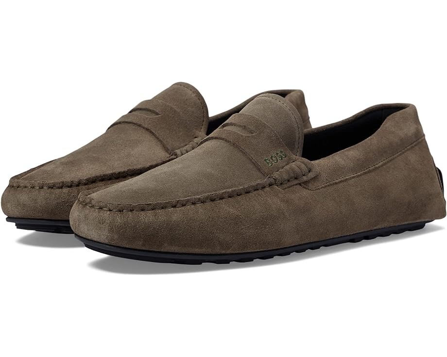 

Лоферы BOSS Noel Suede Penny Loafer Moccasins, цвет Olive Green