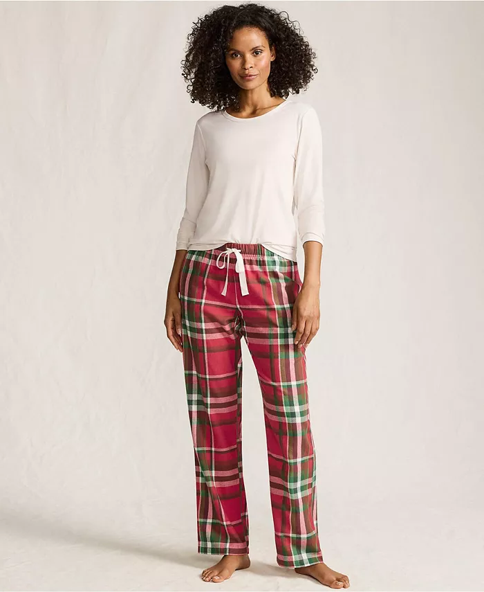 

Женский подарочный набор пижамы - трикотажная блузка с длинными рукавами и фланелевые брюки Lands' End, красный