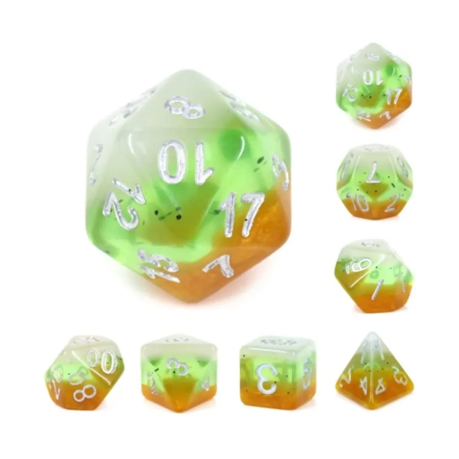 

Набор Poly — киви с серебром (7), Dice Sets - Resin/Acrylic - Rainbow & Multi-Colored (Foam Brain Games)