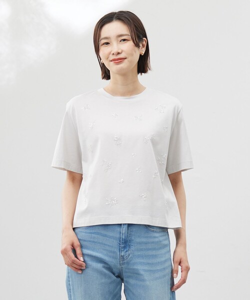 

Футболка с пайетками, машинная стирка J.PRESS Ladies, светло-серый