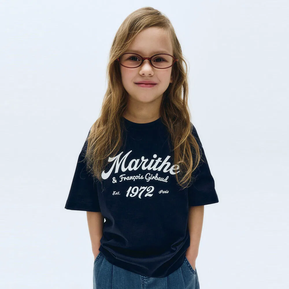 Детская оверсайз футболка с надписью тёмно-синяя от Marithé Kids