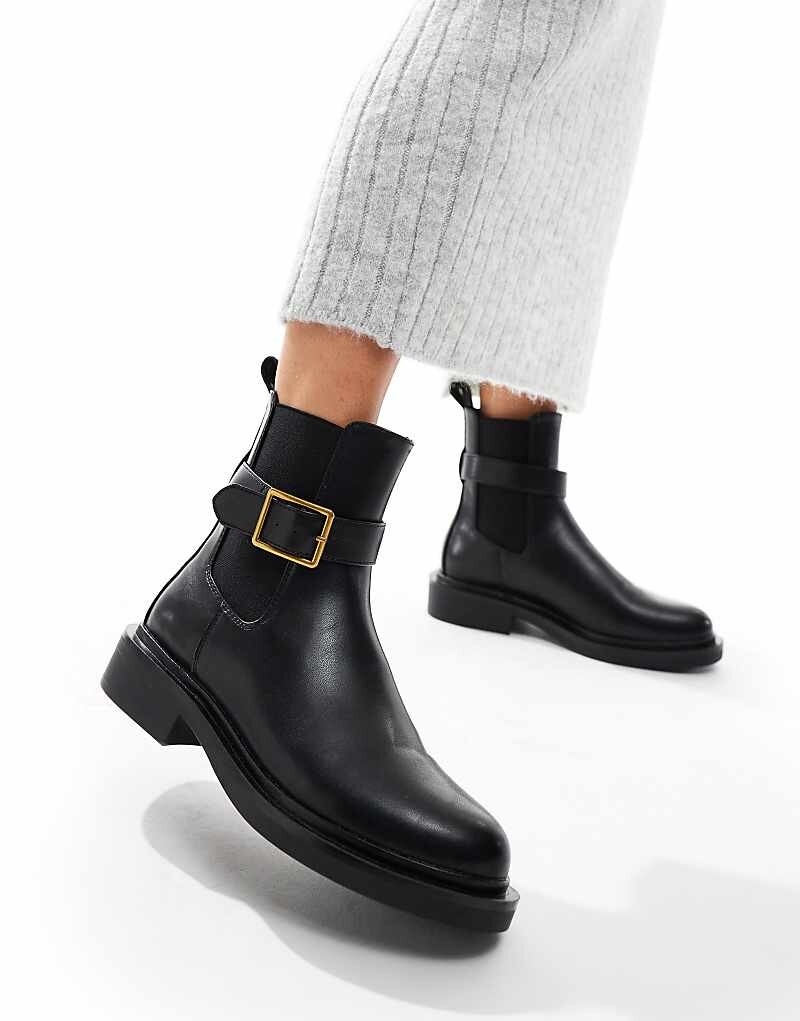 ASOS DESIGN – Aurora – Черные ботильоны на плоской подошве с ремешком с пряжкой