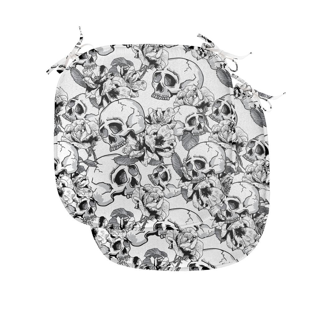 

Подушки на обеденный стул ABAKUHAUS Day of the Dead, эскиз мертвого черепа, декоративная водонепроницаемая подушка с ремнями для кухонных сидений, 40 см x 40 см — упаковка из 2 шт., черный и белый