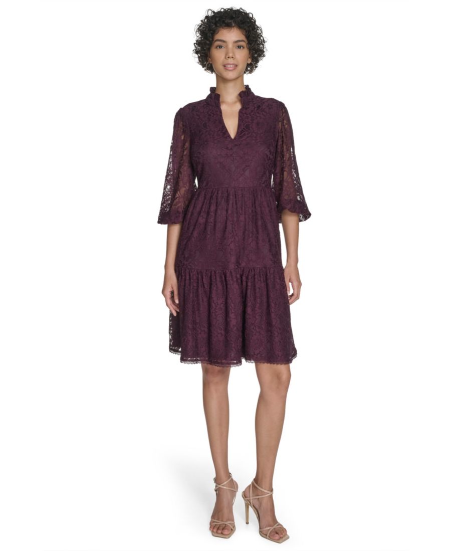 

Женское кружевное платье-бэбидолл с V-образным вырезом Jessica Howard, Purple