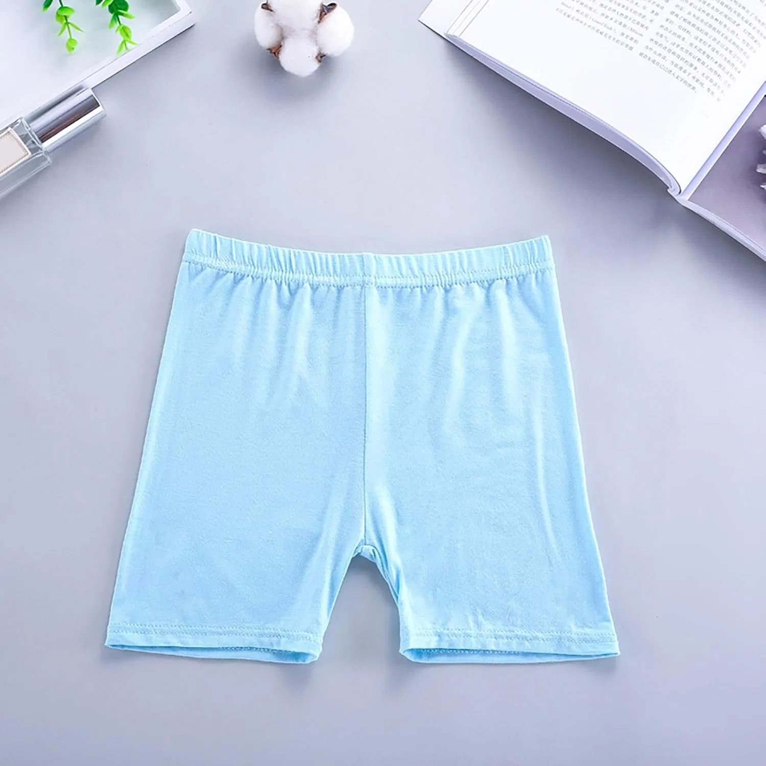 Шорты велосипедки детские хлопковые с высокой талией, Light Blue — фото 2
