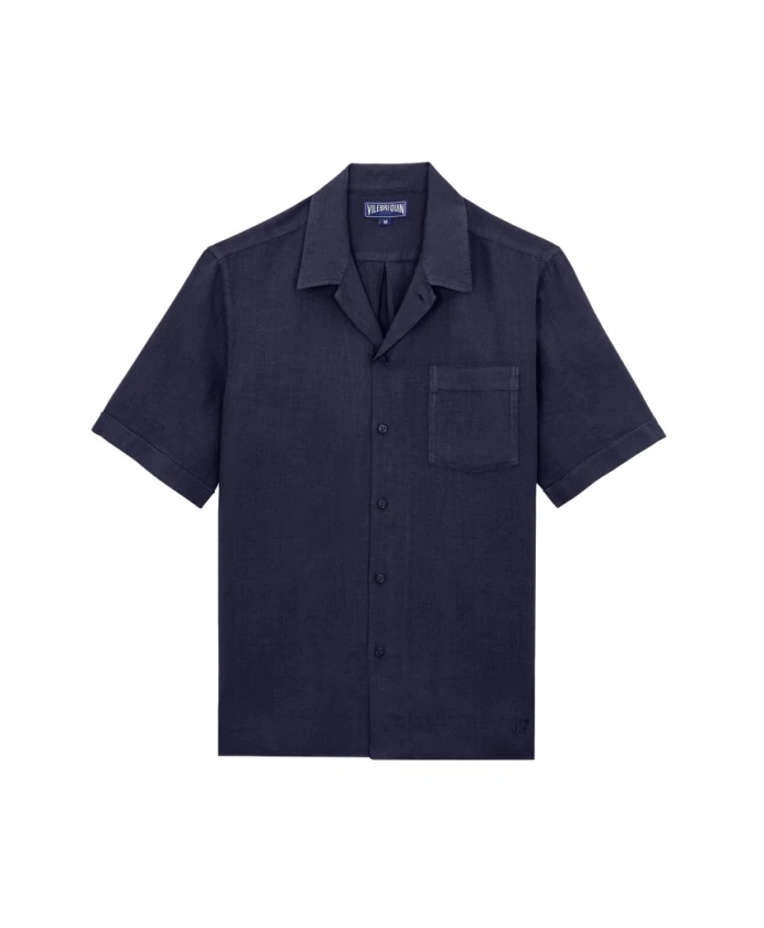 

Льняная рубашка для боулинга, однотонная Vilebrequin, синий