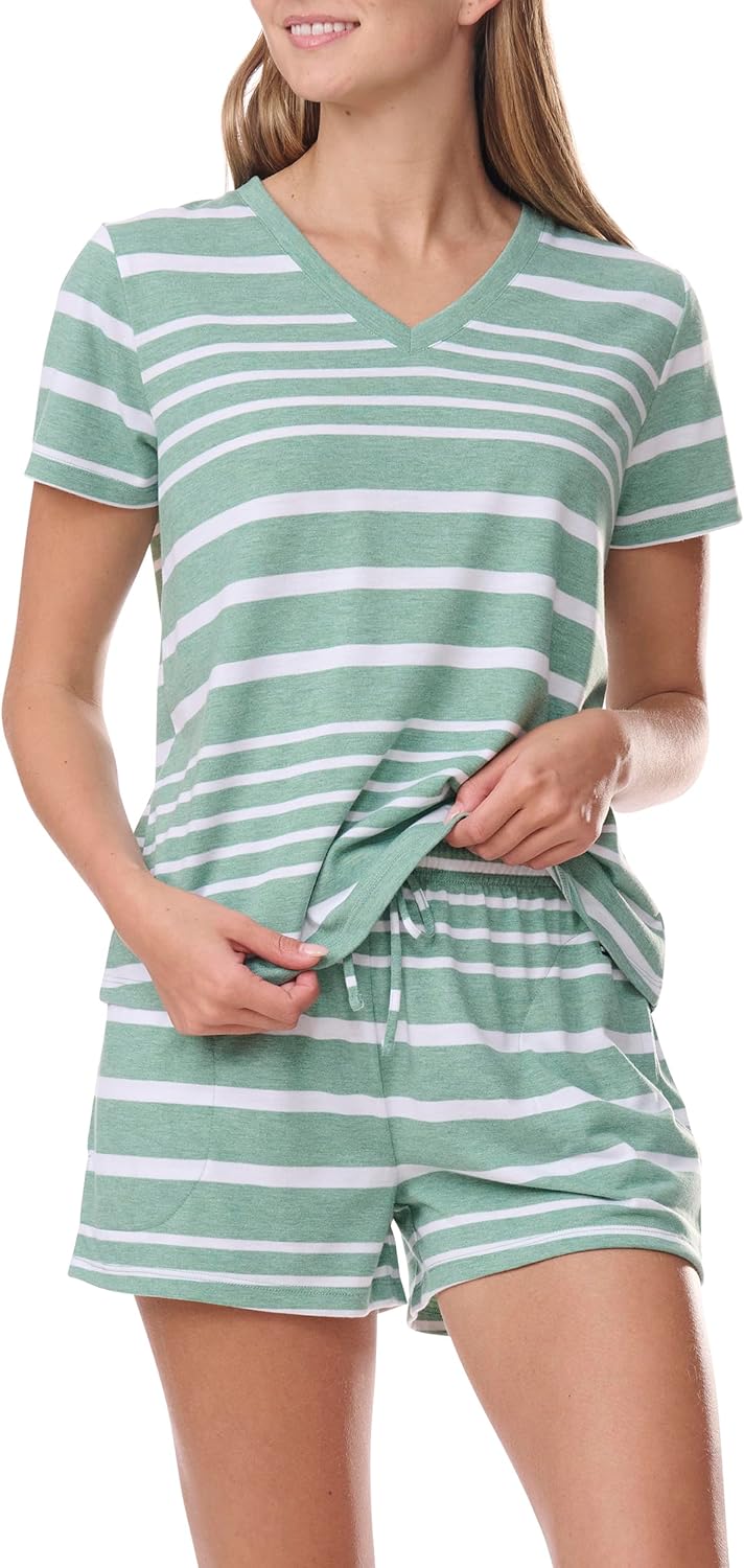 Женская пижама Tommy Hilfiger с футболкой и боксерскими шортами, Green Heather Stripe — фото 2