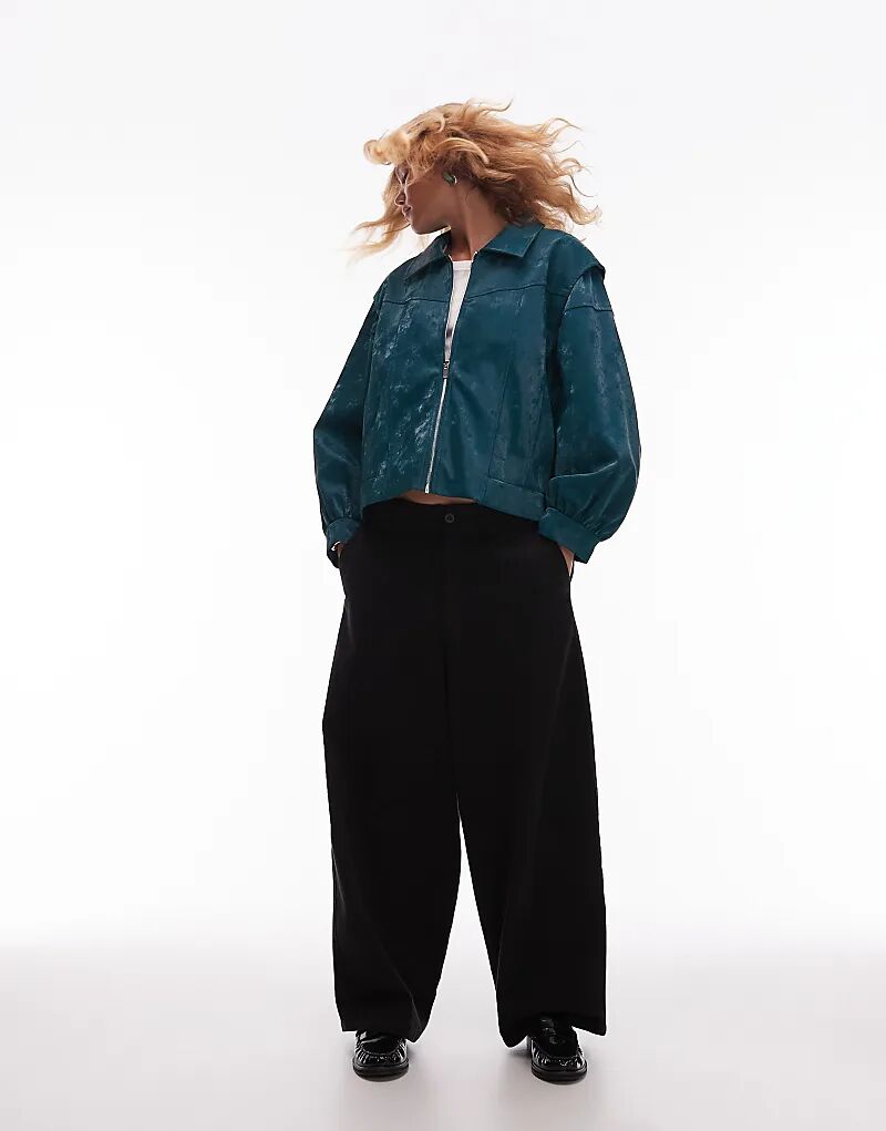 

Куртка-бомбер LAAGAM Cupido с текстурированной отделкой и длинными рукавами-буфами в сине-зеленом цвете