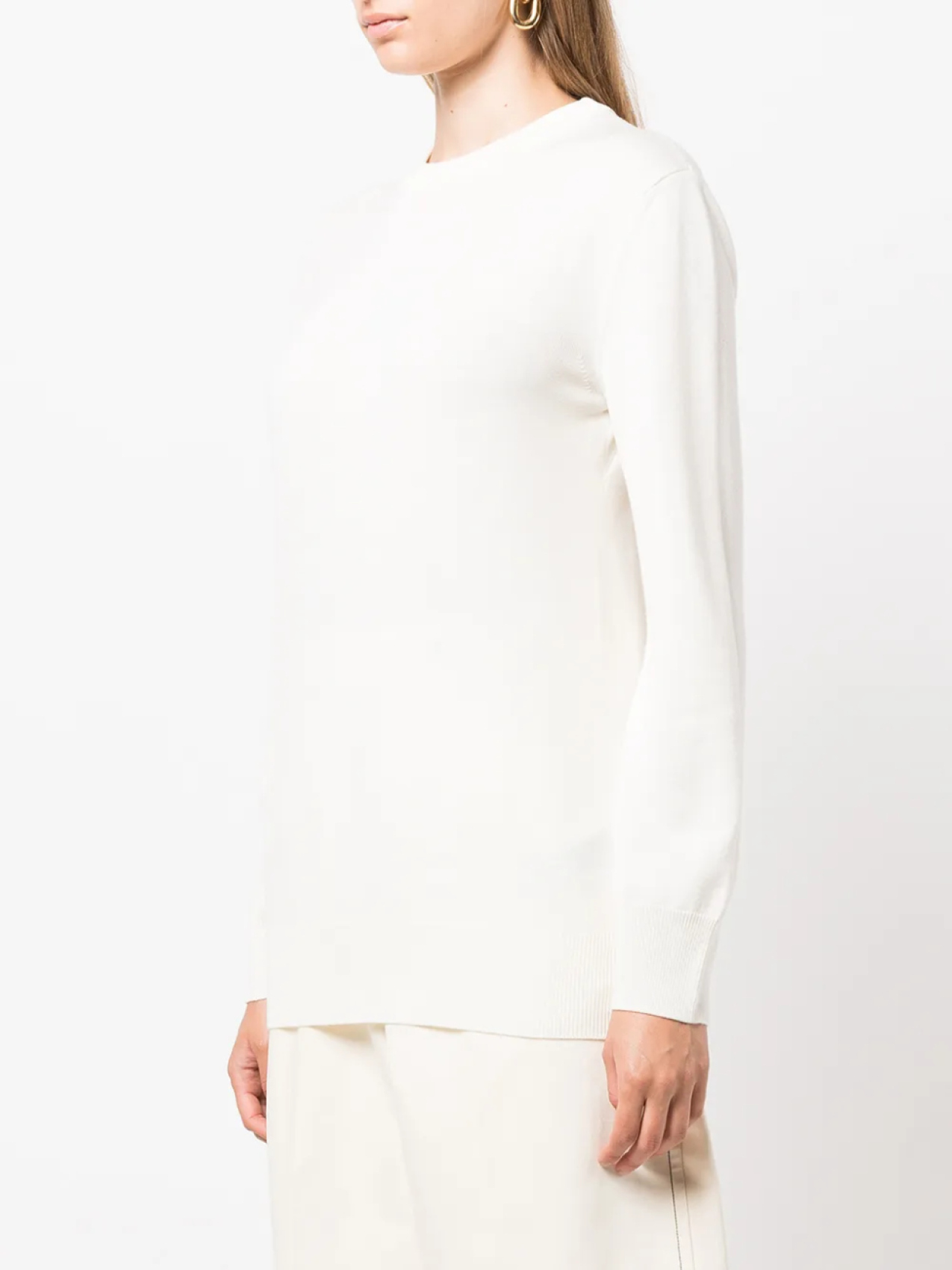 Jil Sander свитер из шерсти мериноса с круглым вырезом, зеленый — фото 3