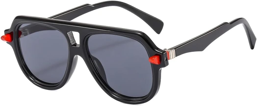 

Солнцезащитные очки для мужчин и женщин - защита UV400 - двойные перемычки, градиентные линзы, заклепки, для занятий спортом на открытом воздухе и вождения DSVIGF, Black Red