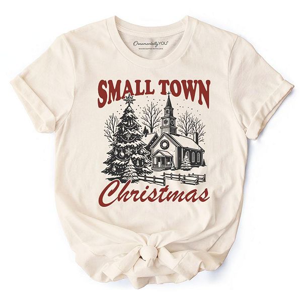 

Футболка Small town christmas vintage с изображением зимней церкви Ornamentallyyou, Natural