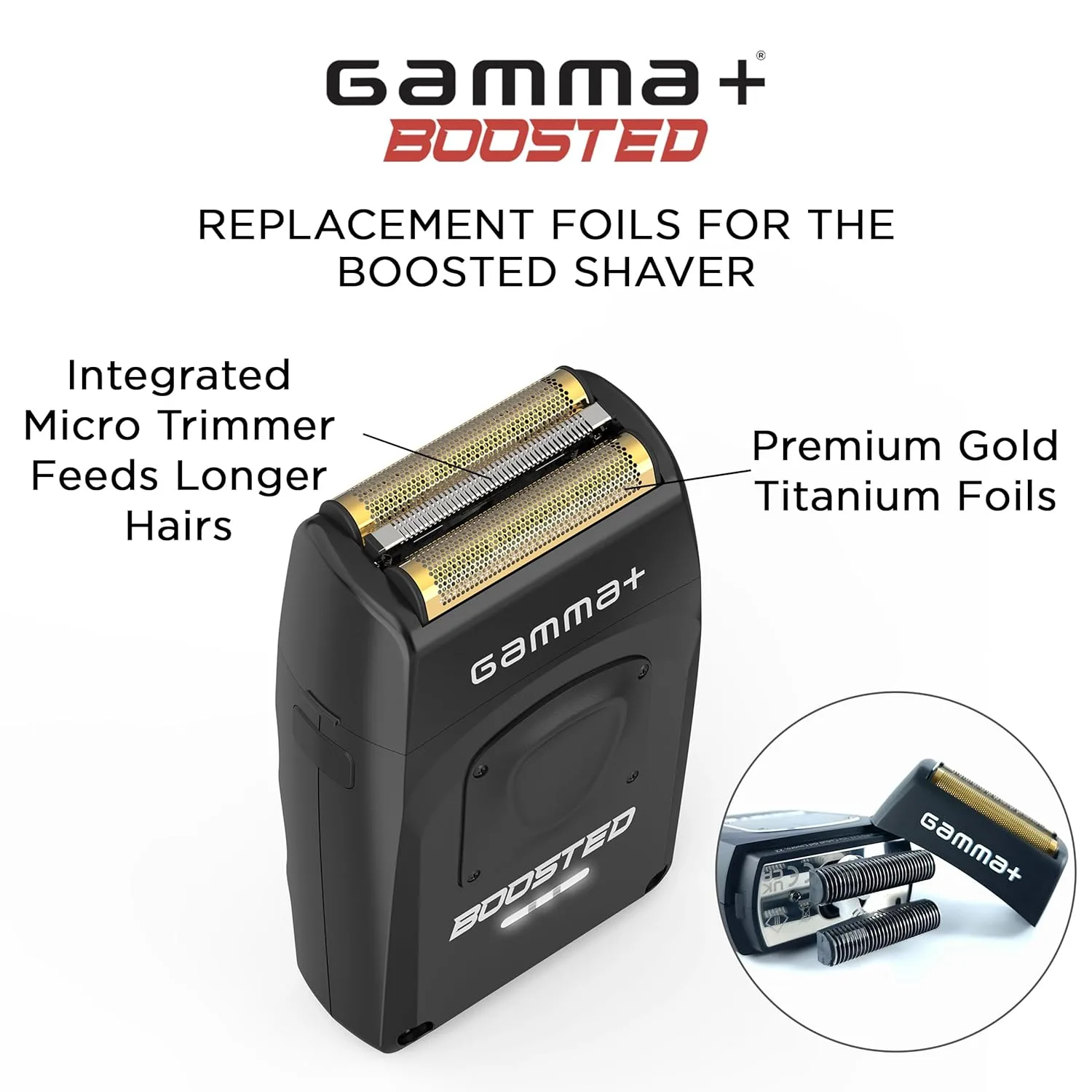 Сменная головка GAMMA+ с золотистой титановой фольгой, совместимая с бритвой Gamma+ Boosted. — фото 2