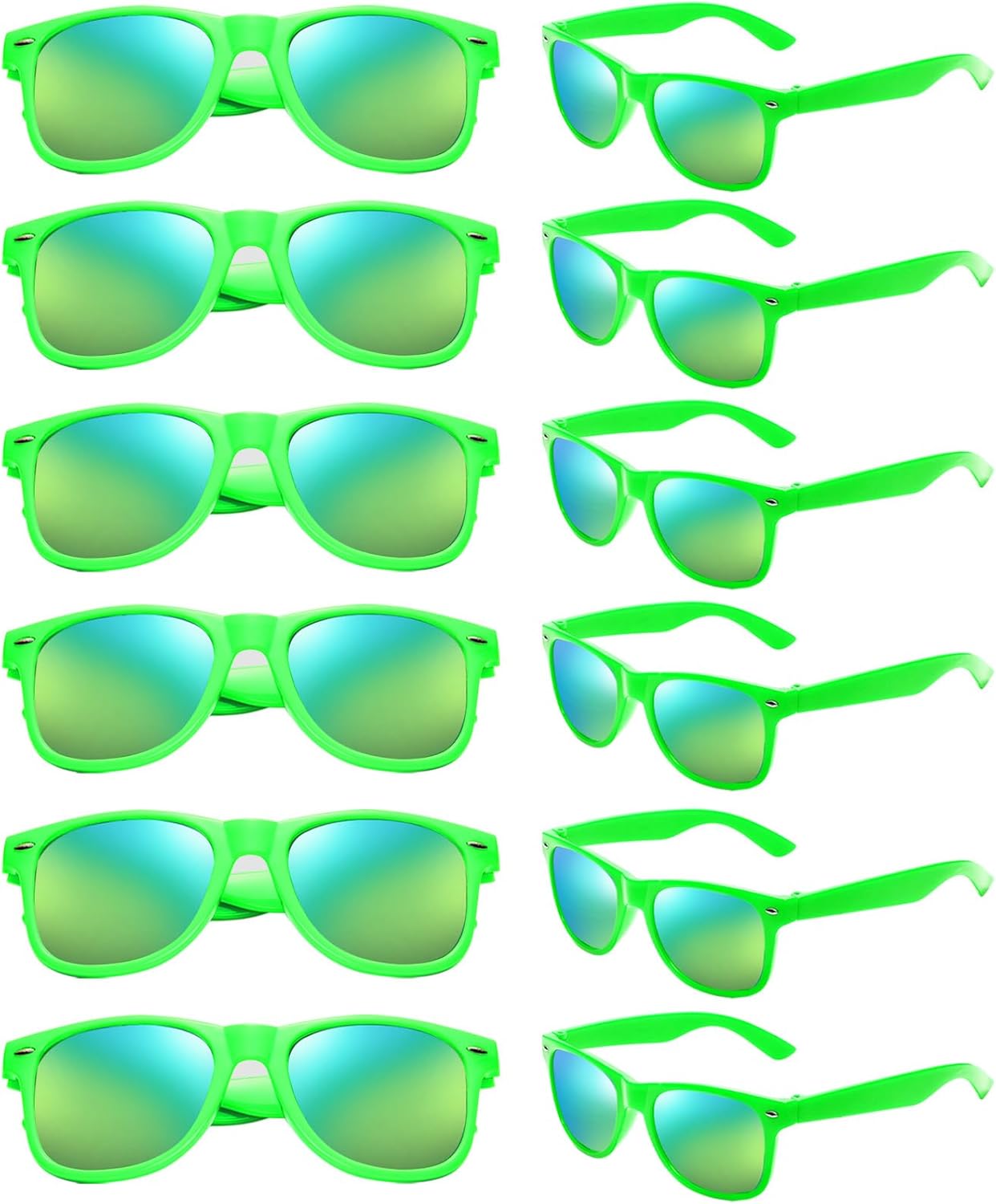 

Оптовая продажа 12/24 разноцветных солнцезащитных очков с зеркальным покрытием, неоновые солнцезащитные очки в стиле 80-х/90-х, сувениры для вечеринок, унисекс Geopty, 12 Green