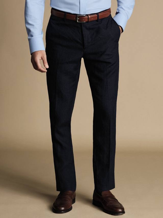 

Облегающие льняные брюки от костюма Charles Tyrwhitt, темно-синий