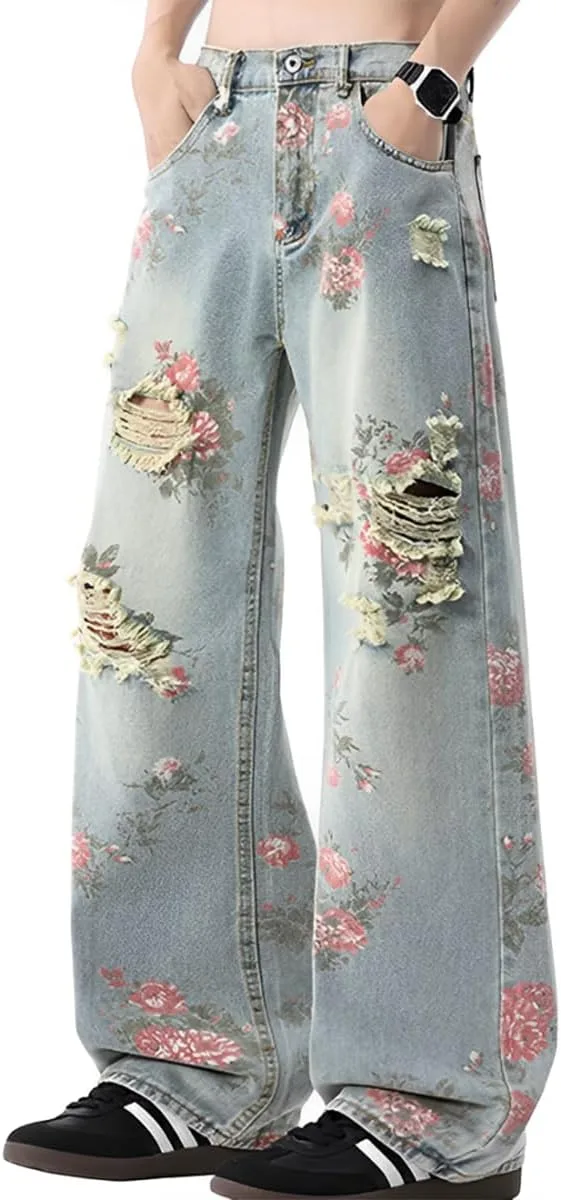 

Винтажные джинсы с прямыми штанинами и цветочным принтом kakarin choyx