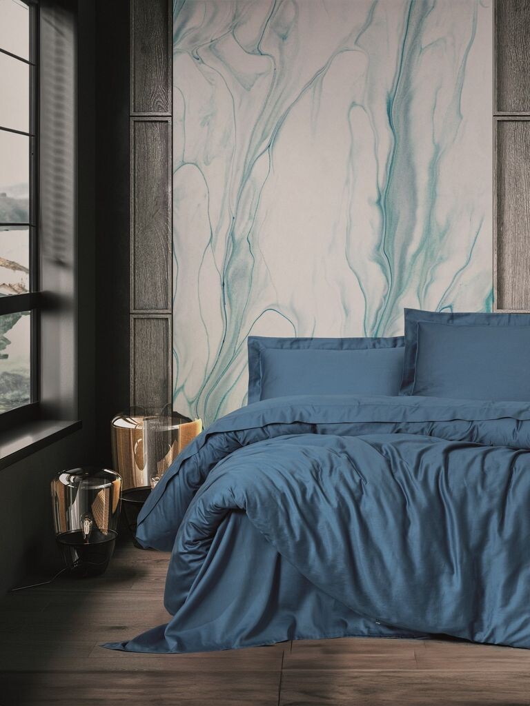 

L'Essentiel Linge de Maison, Elegant - Blue, комплект двойных пододеяльников из атласа (DE), синий, 100 % хлопковый сатин, 200 x 200 см