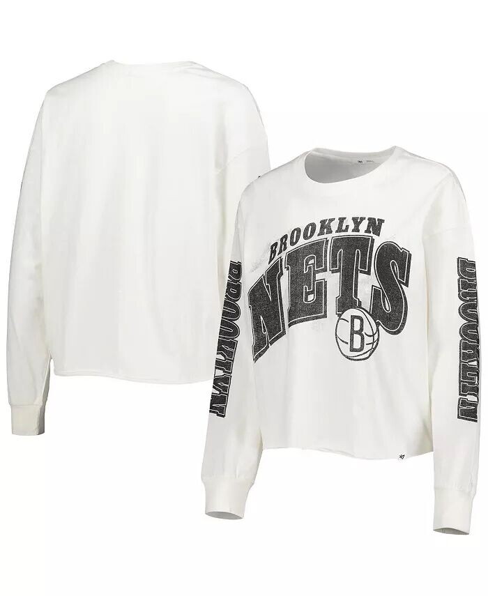 

Женская кремовая укороченная футболка с длинными рукавами Brooklyn Nets Parkway Brush Back '47 Brand