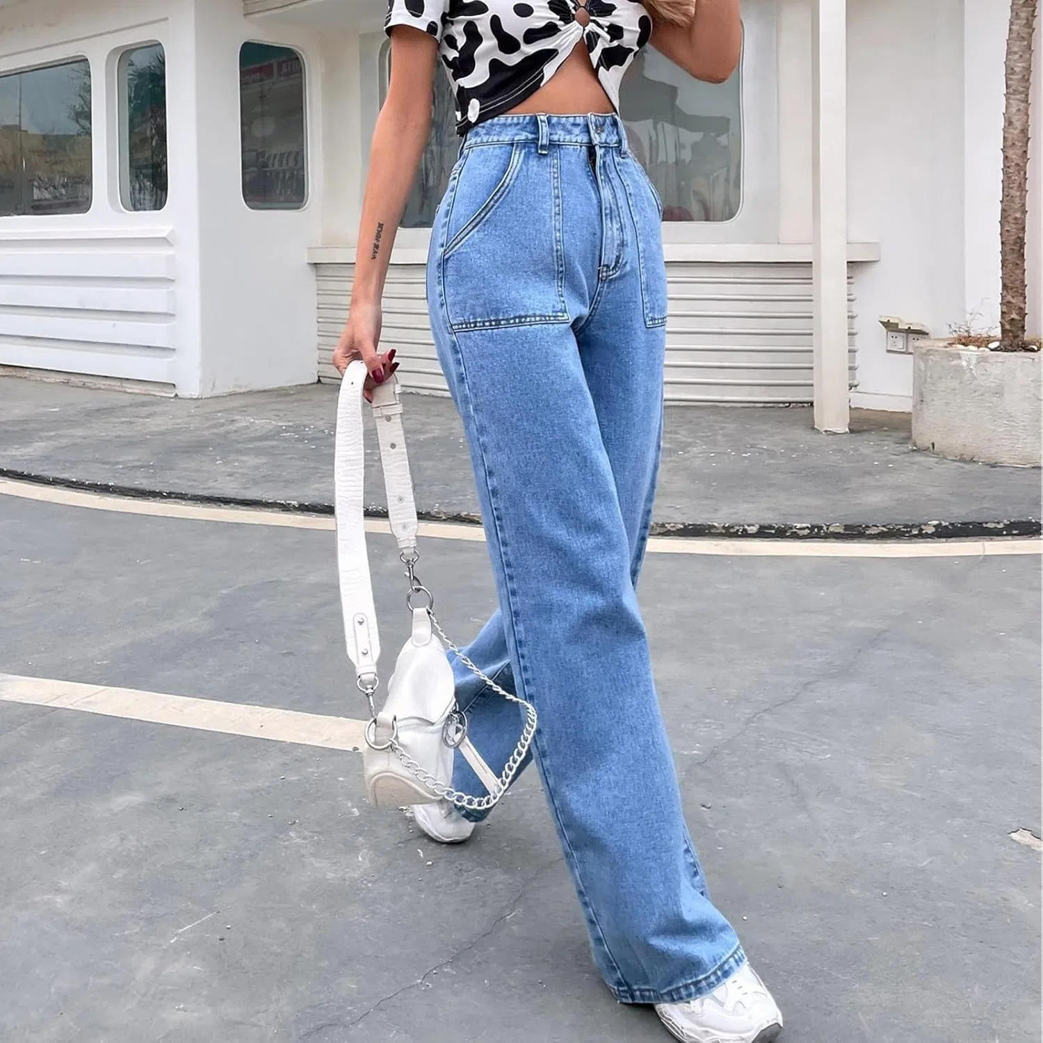 Джинсы свободного кроя, Wide Leg Jeans, синие — фото 3