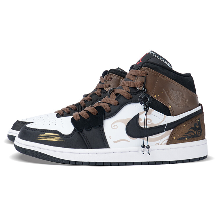 Кроссовки Air Jordan 1 Vintage Basketball Shoes Men Mid-top Black/Brown, черный/белый/коричневый — фото 4