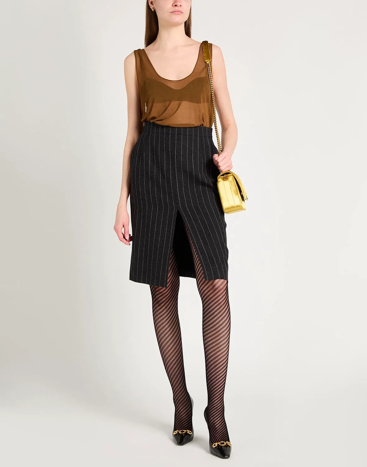 Топ из крепа однотонный от SAINT LAURENT коричневый — фото 2