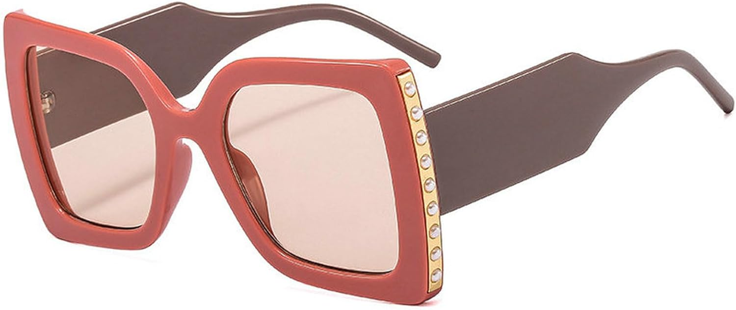 

COTIA Модные солнцезащитные очки большого размера квадратной формы для женщин и мужчин, в стиле ретро, ​​роскошные, с жемчужной отделкой, двухцветные, с широкими дужками, Pink