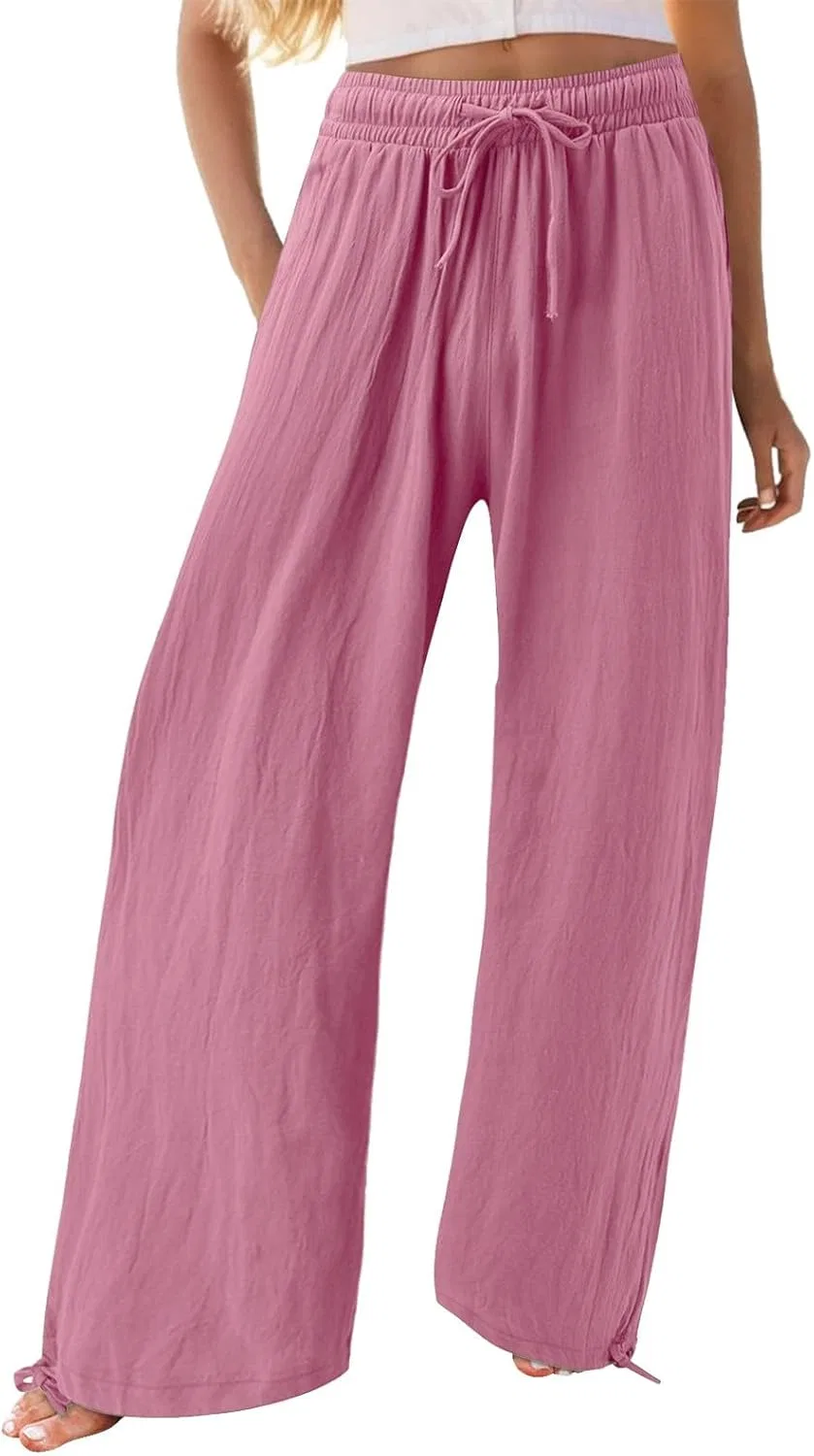 Брюки свободные с завязками на талии, Generic, Hot Pink-2