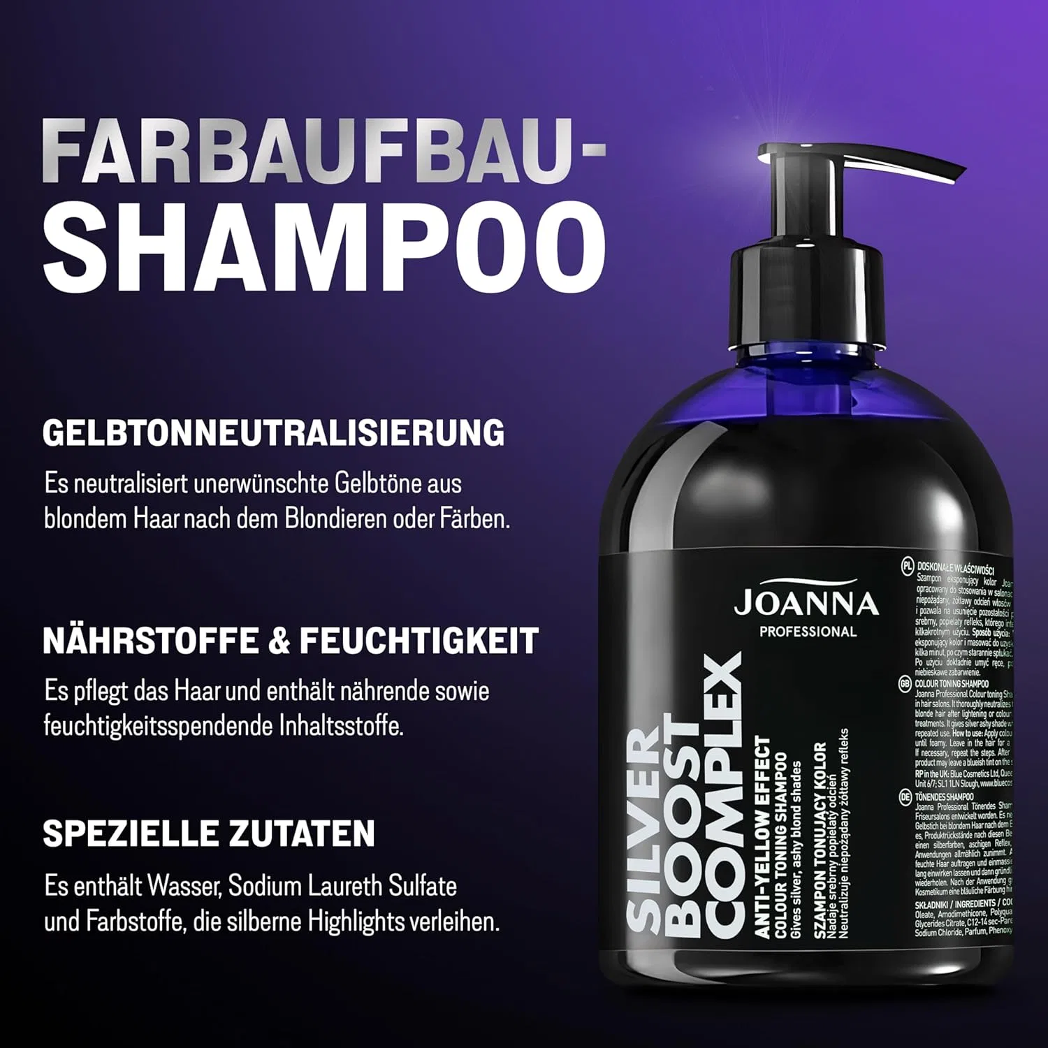 Набор шампуня и кондиционера JOANNA Professional Silver Boost Complex для нейтрализации желтых оттенков, 500 г Joanna — фото 2