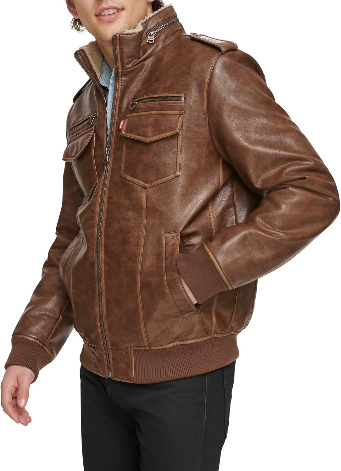 Мужская винтажная куртка-бомбер Levi's из искусственной кожи с оленем (стандартная и для больших и высоких), Saddle/Sherpa Lined — фото 3