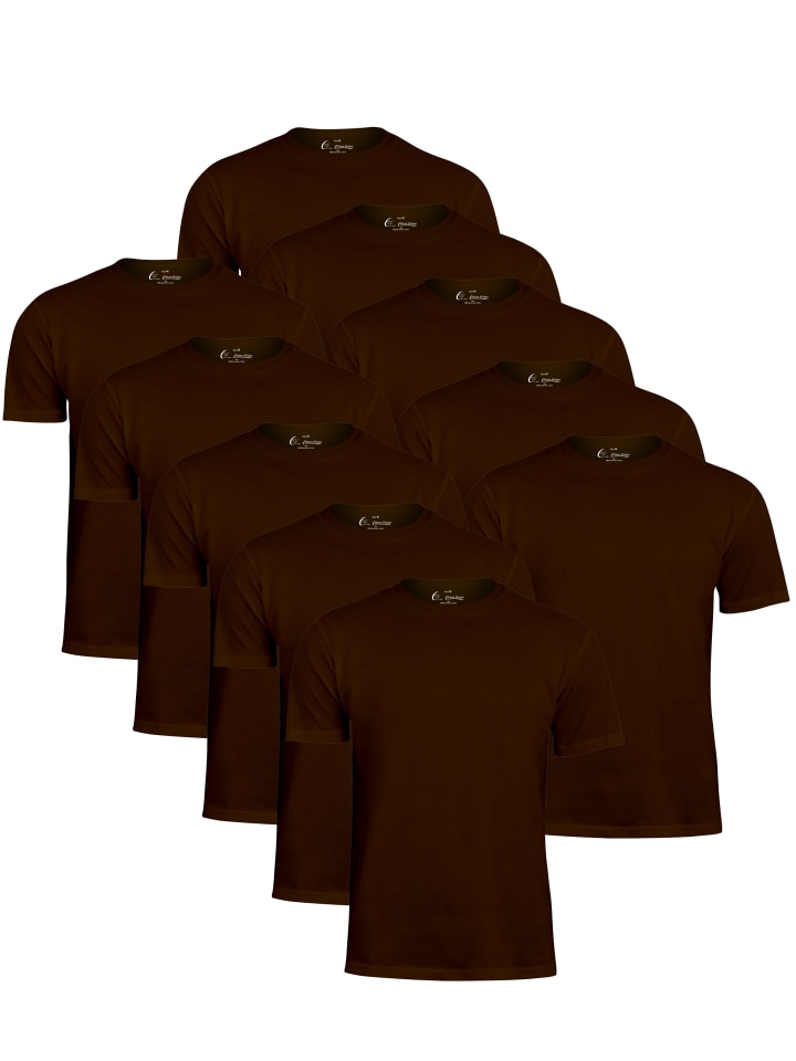 

Набор из 10 простых футболок с круглым вырезом коричневого цвета, Коричневый, Набор из 10 простых футболок с круглым вырезом коричневого цвета
