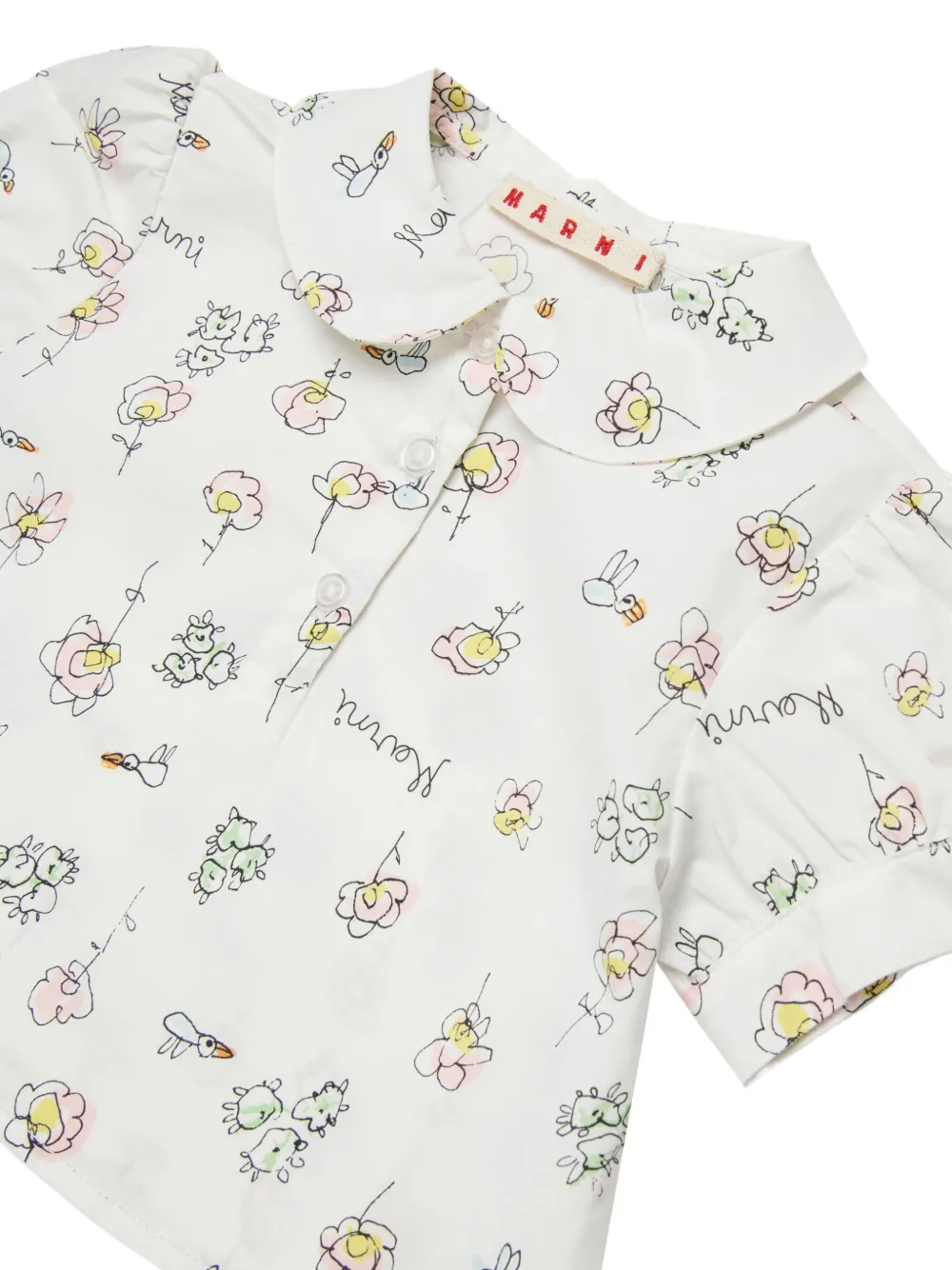 Рубашка с короткими рукавами и цветочным узором Marni Kids, белый — фото 3