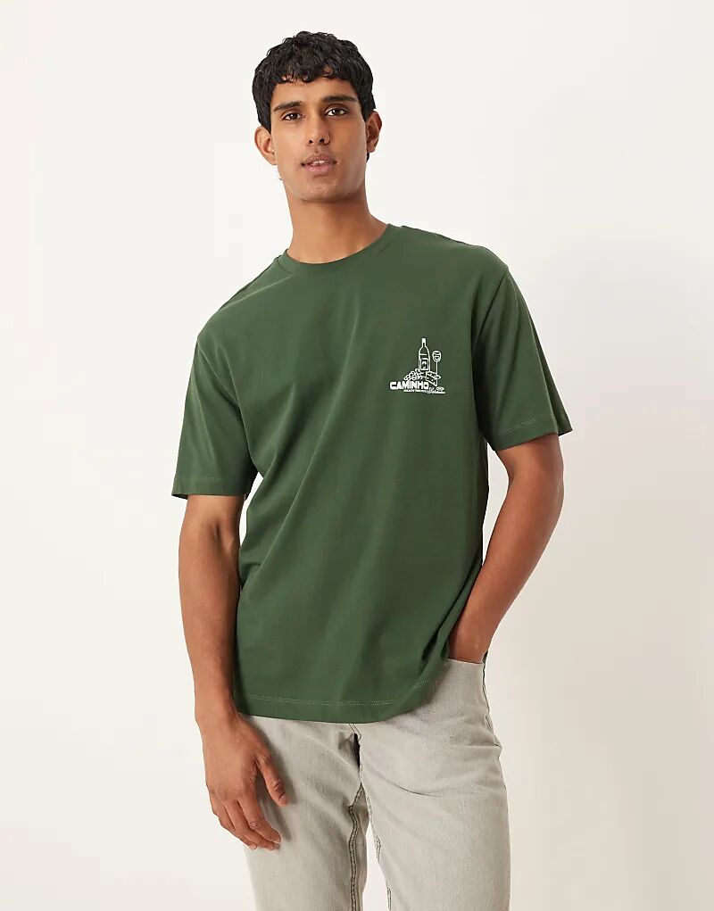 

Свободная футболка ASOS DESIGN зеленого цвета с принтом на груди