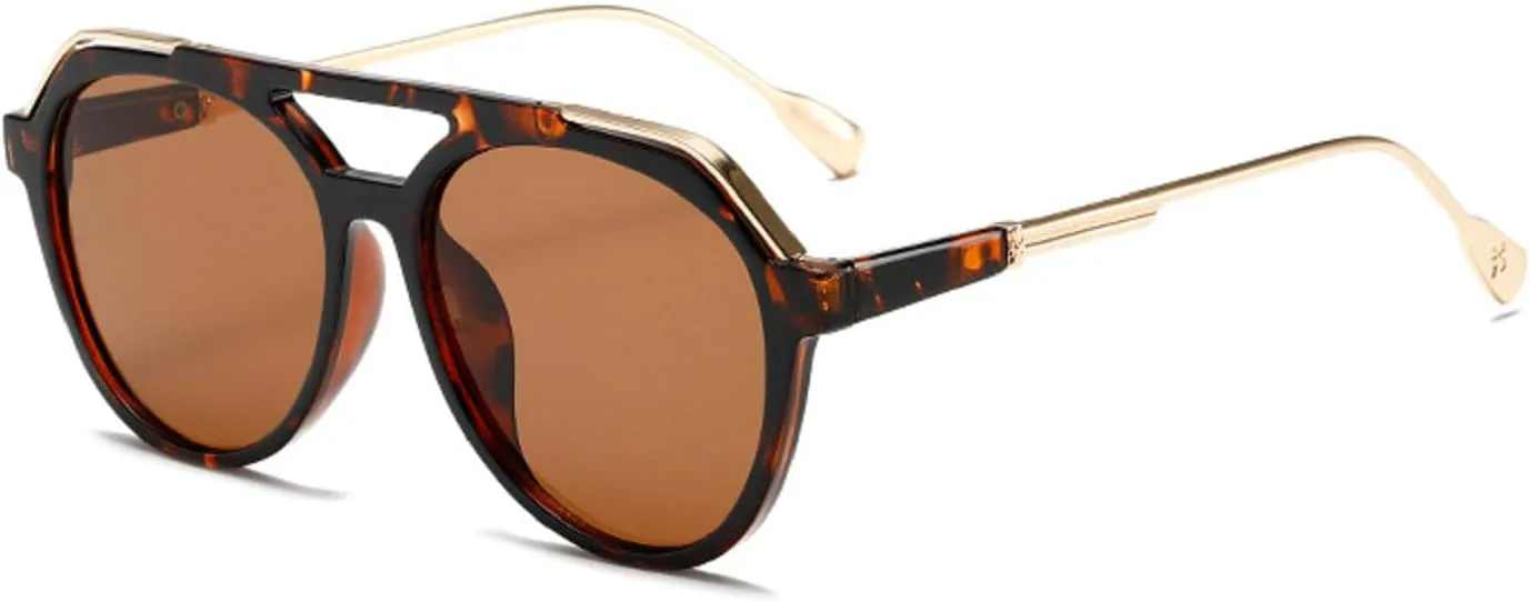 

Солнцезащитные очки с двойной перемычкой, увеличенного размера, для женщин и мужчин, в стиле ретро, ​​модные, в оправе «пилот», роскошные, трендовые Melrose, Leopard