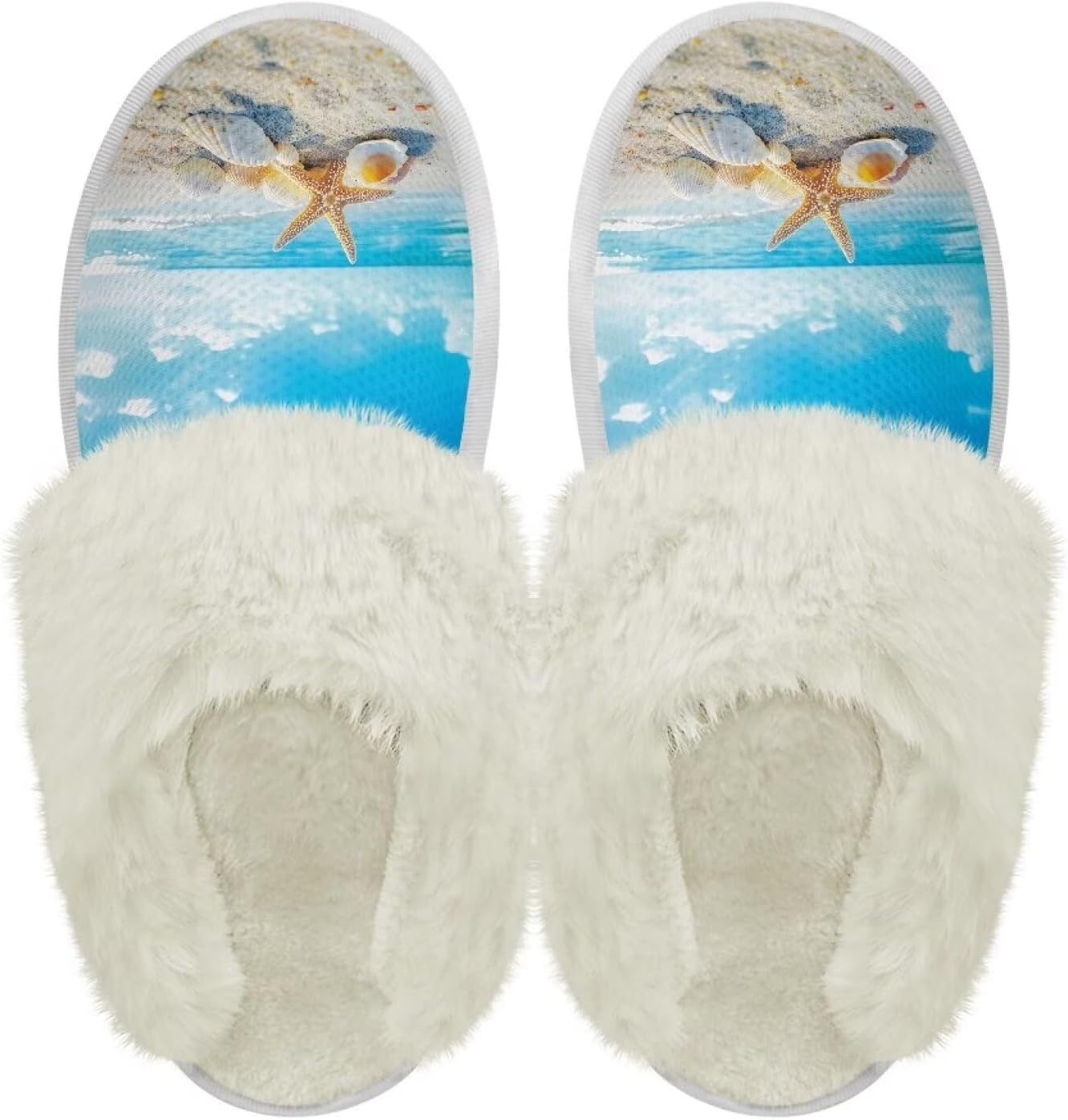 

Хлопковые тапочки PJHEQOXE с пушистыми краями, домашние тапочки для дома и улицы, хлопковые тапочки унисекс, Starfish Shell