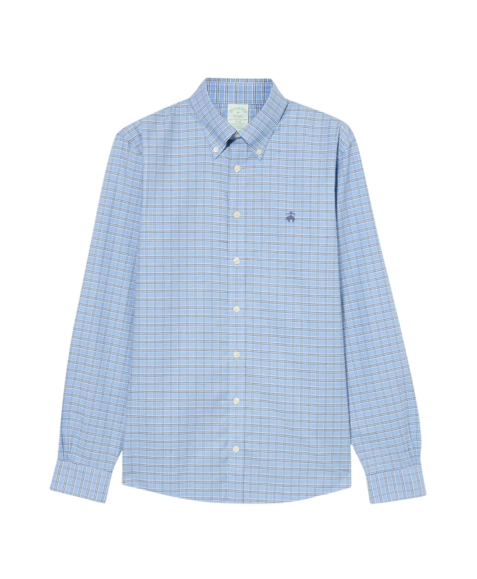 

Приталенная рубашка из золотистого флиса в клетку на пуговицах Brooks Brothers, синий