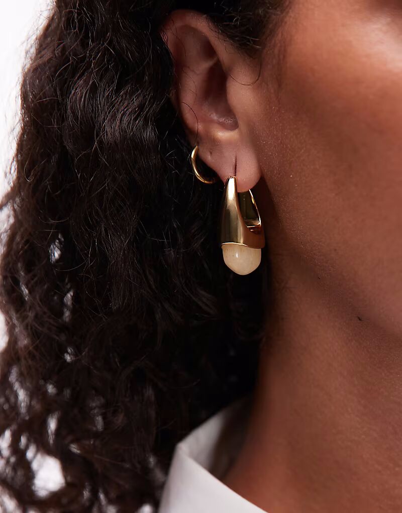 

Премиальные серьги-кольца из полудрагоценных камней, покрытые 14-каратным золотом, золотистого оттенка Asos Design