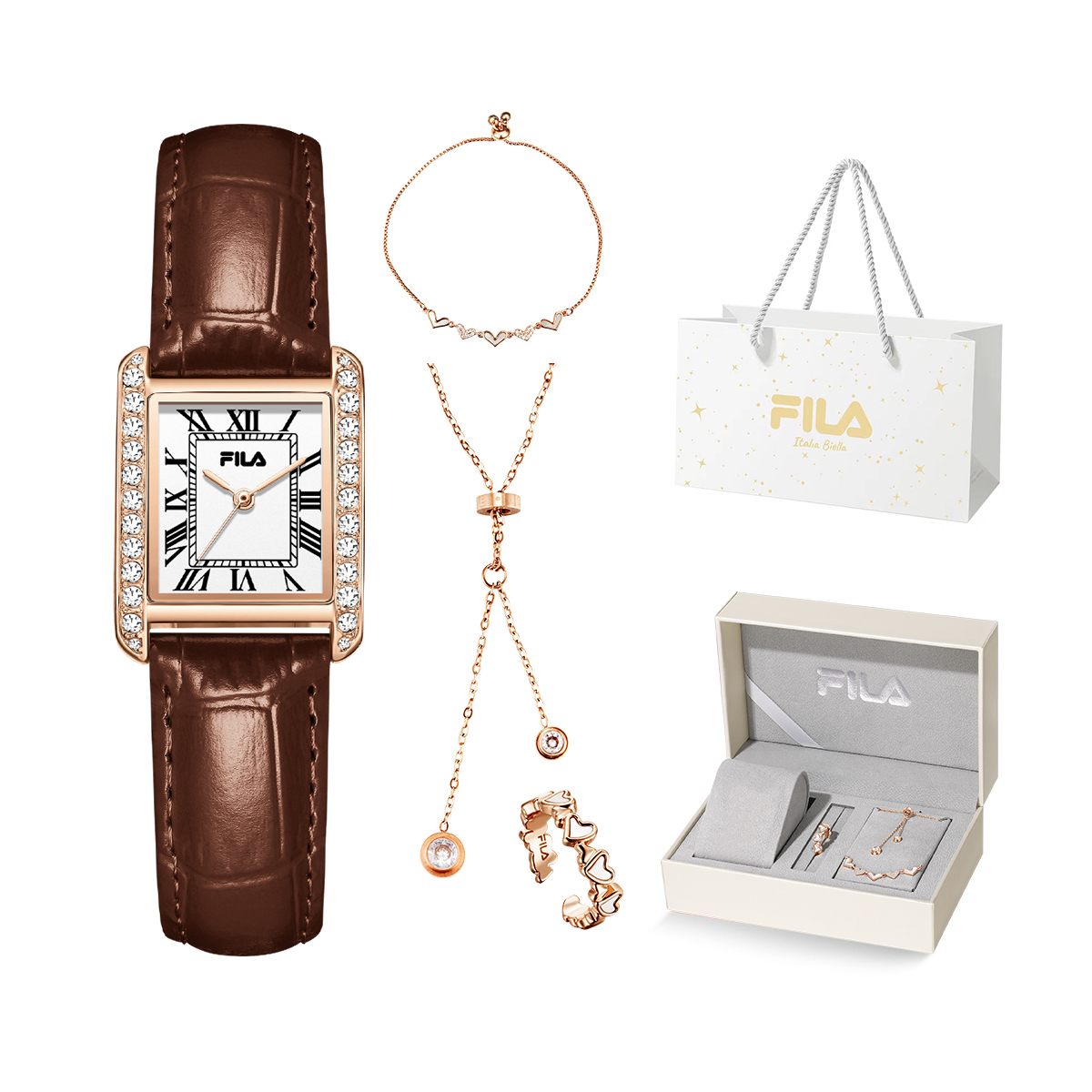 

FILA Часы Sparkling Star Collection Wrist Watch Quartz Movement Genuine Leather Strap White Dial Women's Watch