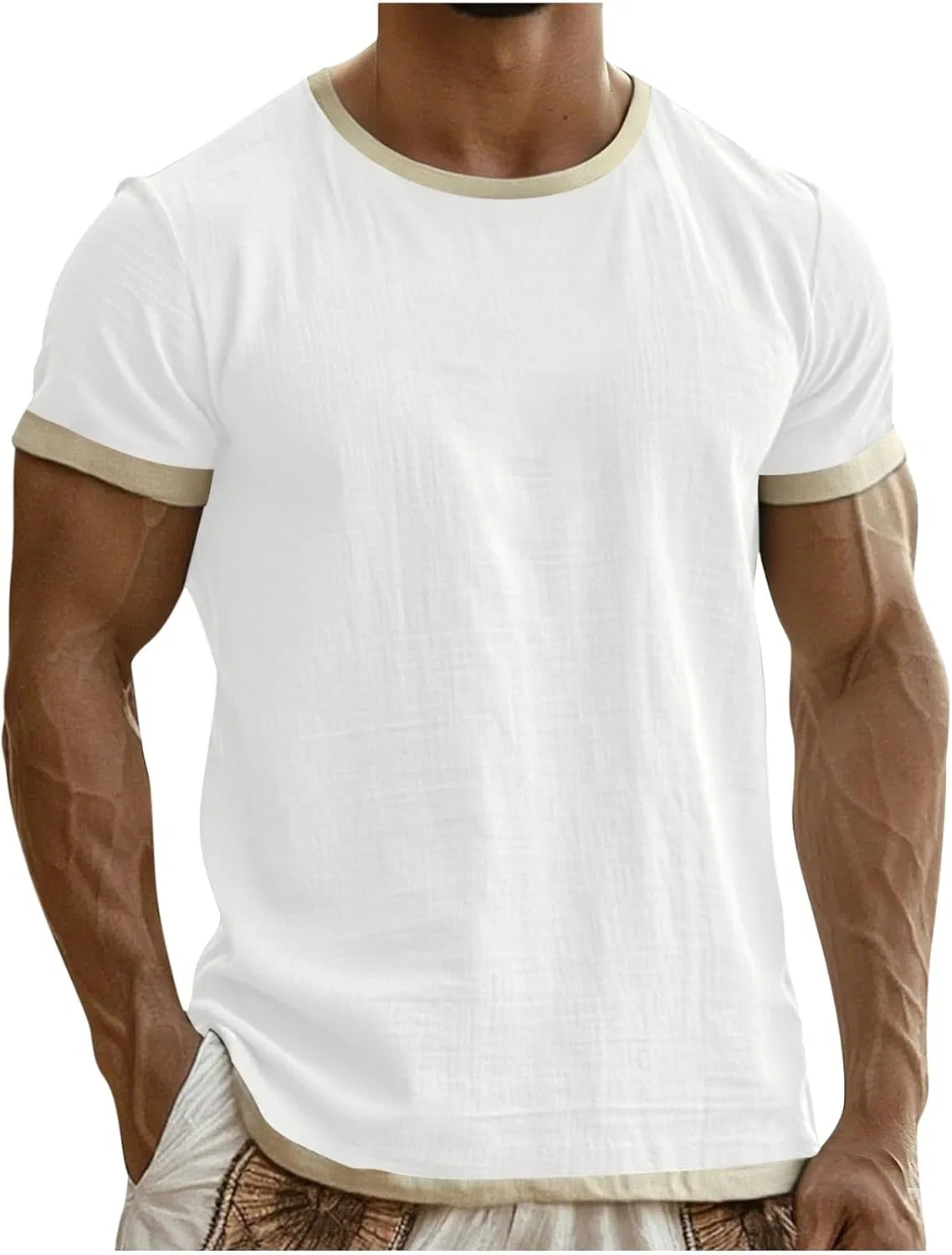 Футболка с контрастной отделкой, Cotton Linen, белый