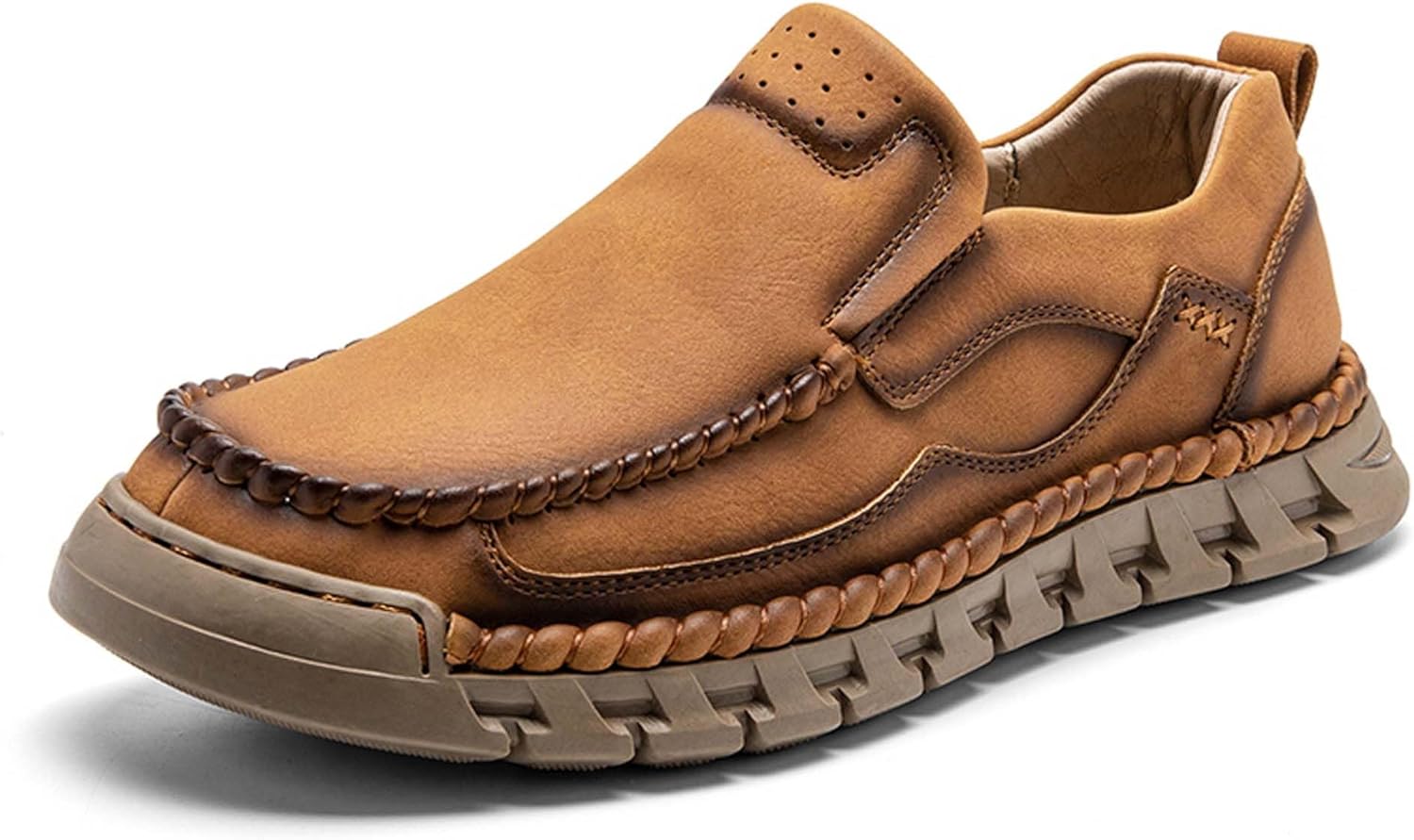 

Мужские премиальные кожаные слипоны для ходьбы, лоферы, мужские слипоны-кроссовки, повседневная деловая обувь, обувь для вождения, мягкие, удобные, износоустойчивые, ручная строчка Generic, коричневый