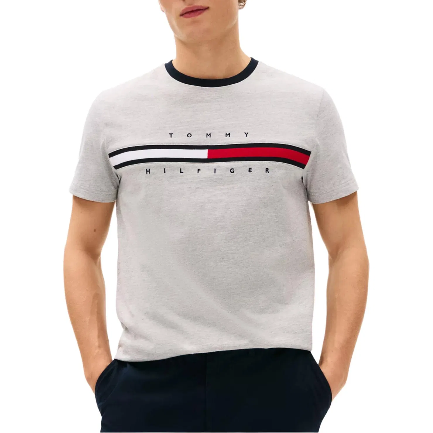 Футболка мужская серая микс, crew neck Tommy Hilfiger, Gray Mixed Color — фото 3