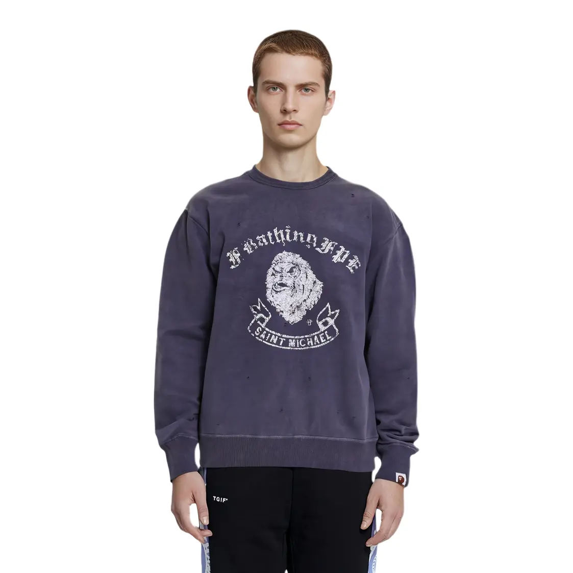 Футболка Bape X Saint Mxxxxxx Gorilla Crewneck A BATHING APE, серо-голубая — фото 4