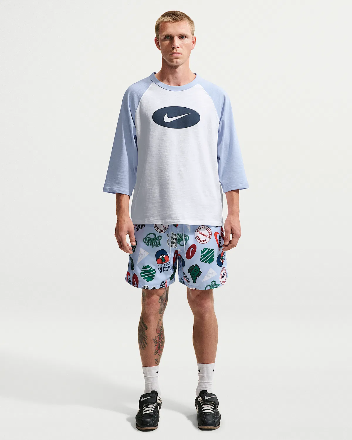 Мужская футболка Nike Club с рукавом 3/4 реглан, Hydrogen Blue/White/Obsidian — фото 4