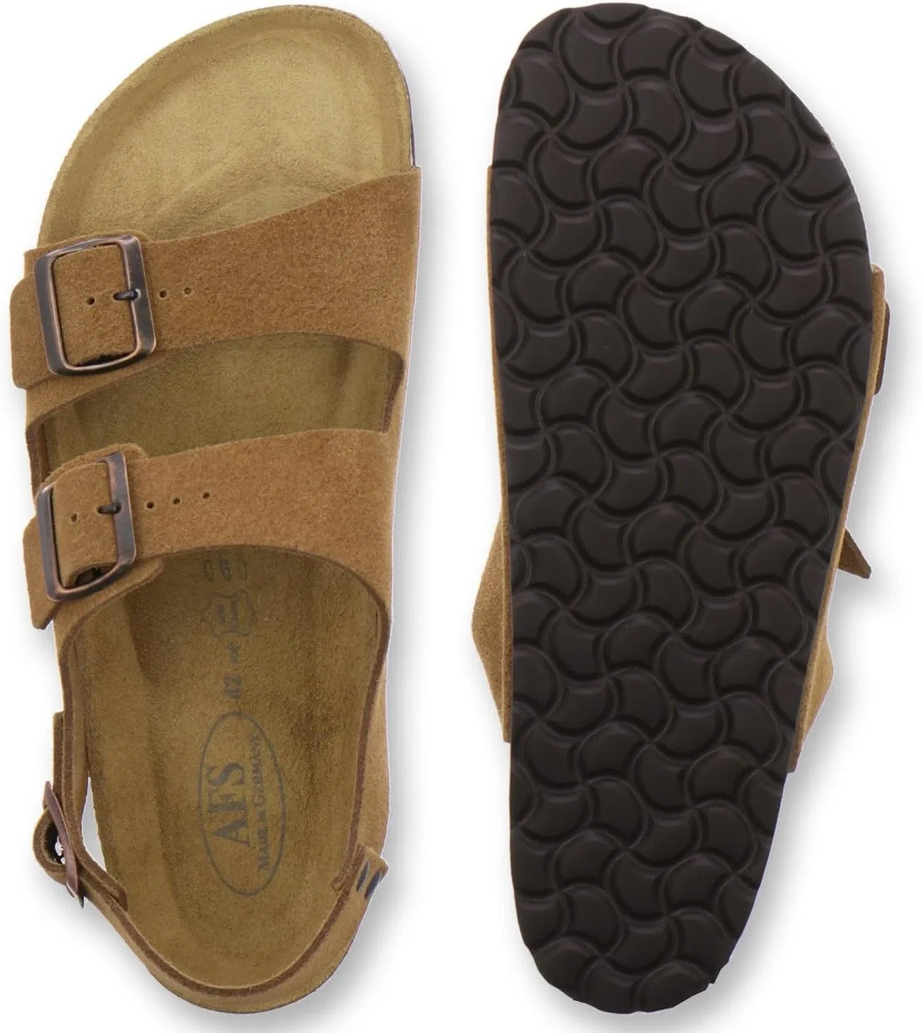 Удобные мужские сандалии AFS-Schuhe, кожа, размер 40-47, производство Германия, Cognac Velour — фото 4