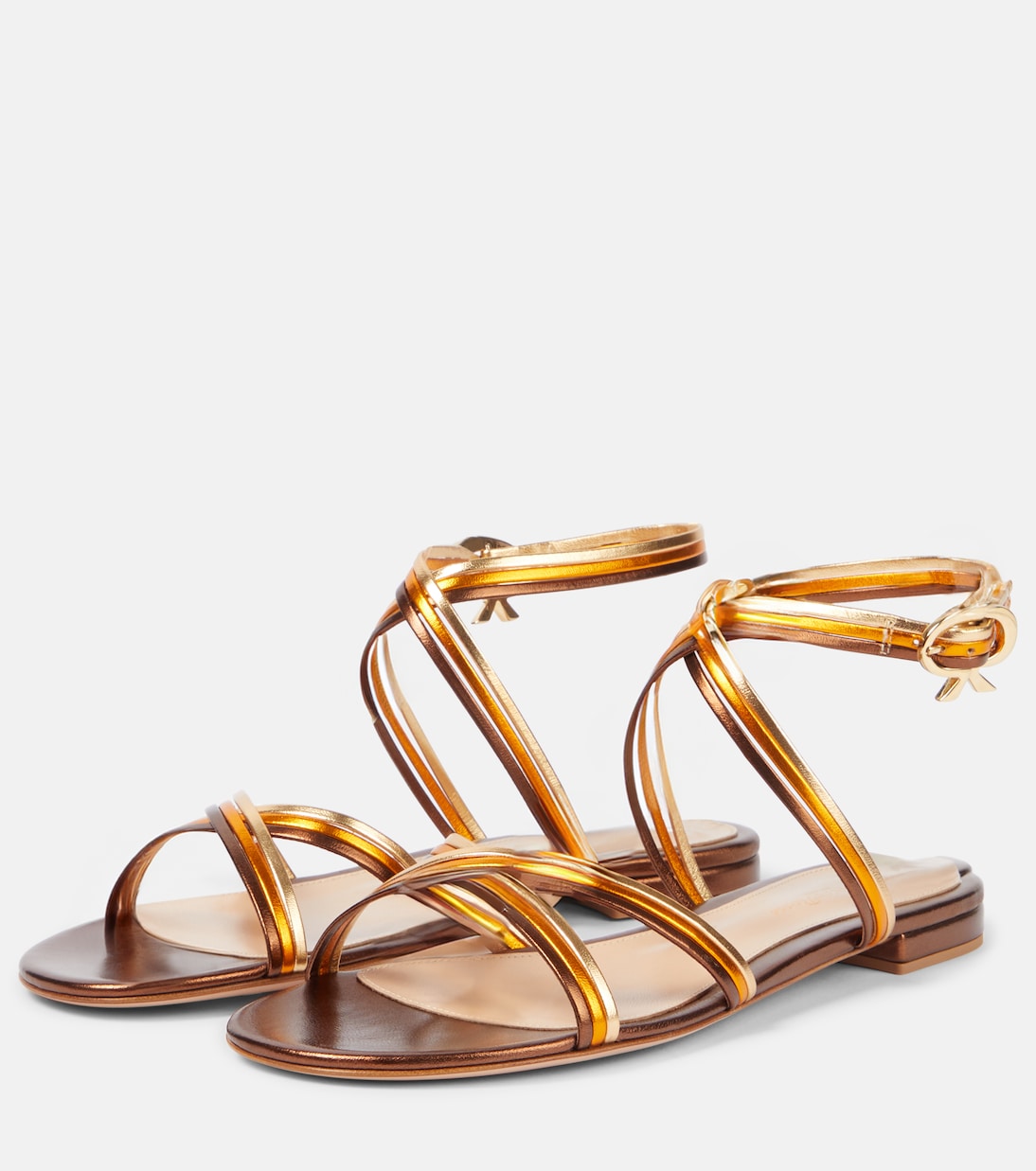 Босоножки Calissa из кожи с эффектом металлик Gianvito Rossi, Chocolate+Orange+Mekong — фото 4
