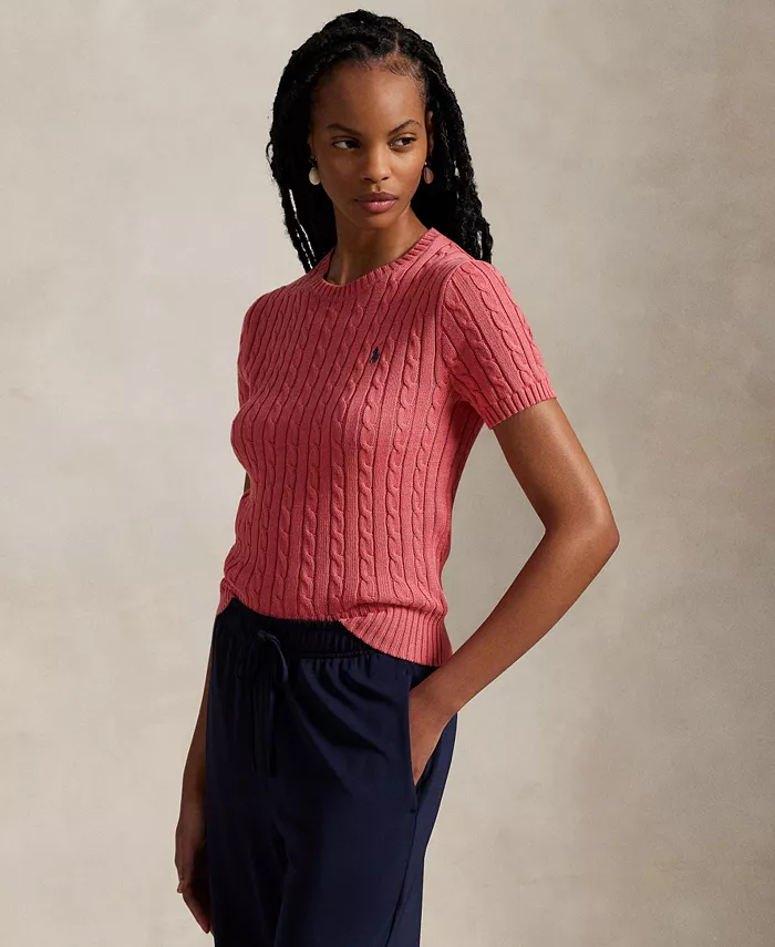 

Женский короткий свитер из хлопка с ажурной вязкой Polo Ralph Lauren, красный